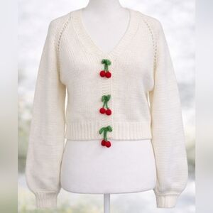Sincerely Jules Knit Cardigan Crocheted Cherries Snap Buttons